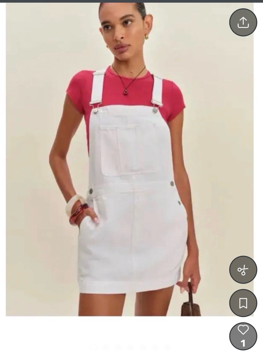 Reformation White Denim Pinafore Dress with Pink Tee